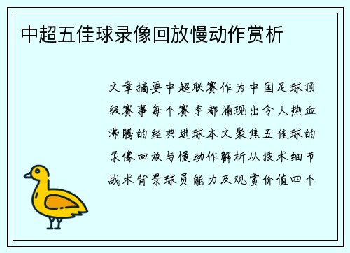中超五佳球录像回放慢动作赏析