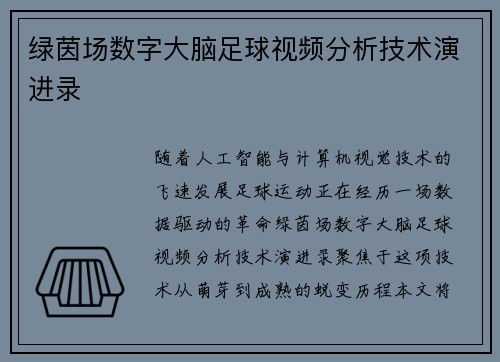 绿茵场数字大脑足球视频分析技术演进录